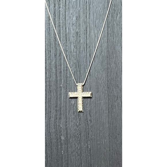 925 Sterling Silver Cross Pendant Necklace 16” Rhinestones Italy Thailand Marked - Picture 4 of 10